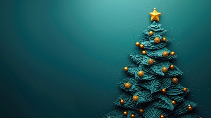 Elegant Christmas tree adorned with golden stars and ornaments against a turquoise background, perfect holiday season image for festive projects.