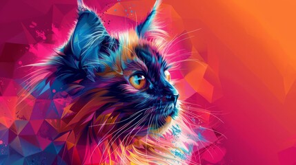 Stylish Himalayan Cat artwork, vibrant pop art, colorful geometric patterns copy space, futuristic,...