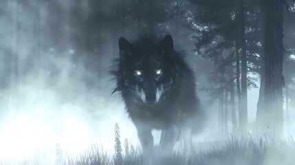 Spectral Wolf in Foggy Forest: A 3D Adventure of Mystery and Nature