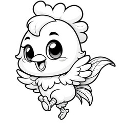 Obraz premium Cartoon of rooster with simple lines for children to color in book pages. Drawing for vectorization