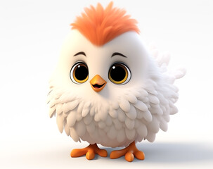 3D funny chicken cartoon in the field. Agriculture and farm animals