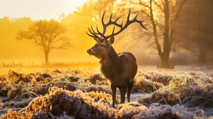 Moose in the forest at sunset