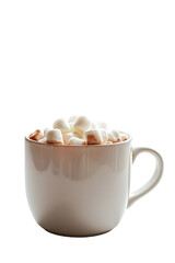 A white mug filled with marshmallows. The marshmallows are scattered all over the mug, creating a cozy and comforting atmosphere isolated transparent background