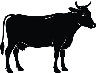 Cow black silhouettes on white background