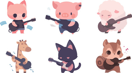 Cute Animal Illustration Pack (playing the guitar)pack