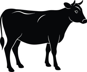 Cow black silhouettes on white background