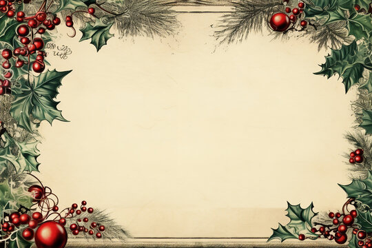 luxury vintage letter border with christmas style red and green toned,ultra details,empty space