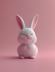 Obraz premium Charming 3D Rabbit Exhibiting Soft Cries on a Pink Backdrop