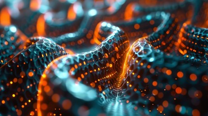 A colorful, abstract image of a snake-like creature with orange and blue swirls