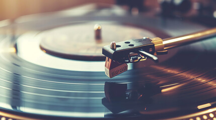 Vinyl records spinning on a turntable