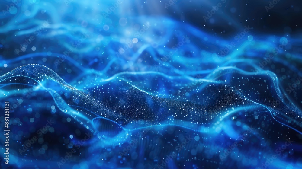 Poster dynamic blue background with particle curves and a futuristic hi-tech design, ideal for abstract vis