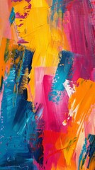 Bold brushstrokes and vivid colors dominate this modern abstract acrylic artwork