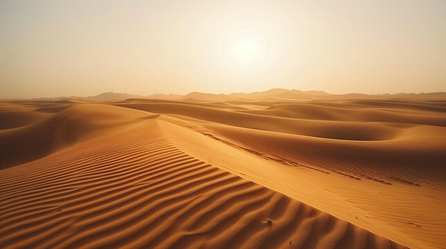A desert landscape with a sun in the sky