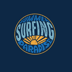 Summer surfing paradise typography sticker stamp graphic tee