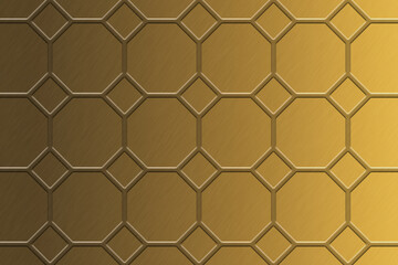 Graphic illustration of interlocking pattern on brushed gold/brass surface.  Use as design element for websites, print and other graphics.