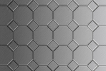 Graphic illustration of interlocking pattern on brushed aluminum metal surface.  Use as design element for websites, print and other graphics.