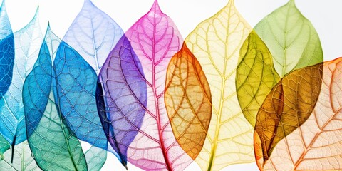Colorful translucent leaves in a row showcasing natural vibrancy