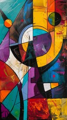Fototapeta premium Modern cubism inspired artwork featuring a vivid color palette and geometric shapes