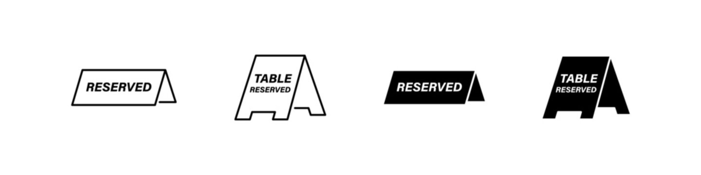 Table reserved vector icon set. Restaurant dinner reservation plate icons.