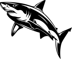 Graphical angry shark isolated on white,vector tattoo illustration. AI generated illustration.