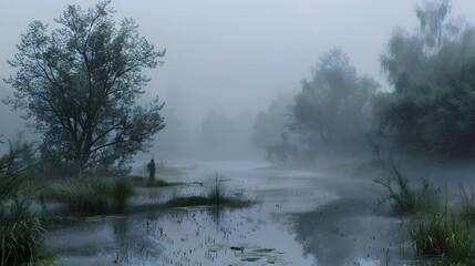 Misty Lakeside Landscape in Remote Wilderness