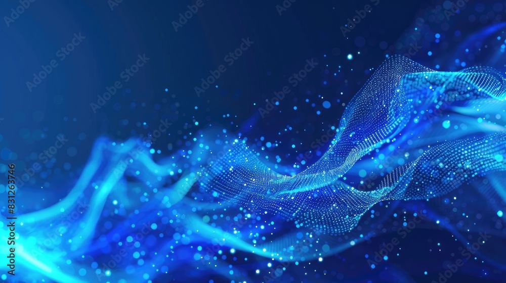 Poster blue particle curve background with a hi-tech and futuristic design, featuring glowing abstract line