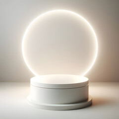 Sophisticated Minimalism, Elegant Light Round Podium with Frosted Glass Top for Stunning Product Displays, Modern Elegance, Minimalist