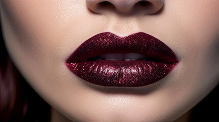 Obraz premium A woman's lips are painted a deep burgundy color.