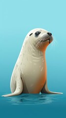 Fototapeta premium Aquatic mammal swimming, flat design, side view, ocean theme, 3D render, Splitcomplementary color scheme