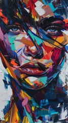 Vibrant abstract artwork featuring a stylized face with expressive brushstrokes