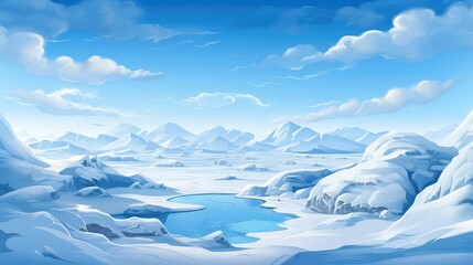 Arctic tundra habitat, flat design, top view, polar theme, 3D render, Tetradic color scheme