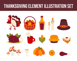 Thanksgiving element vector illustration set