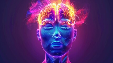 Human Brain with Glowing  Neurons