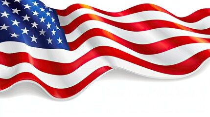 Fototapeta premium realistic close-up of an American flag waving on a white background.