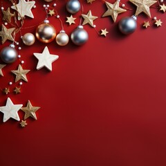 Christmas holidays composition on red background with copy space