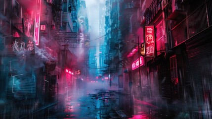 A neon cityscape with a lot of neon signs and a lot of rain