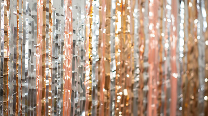 Shimmering metallic streamers create a festive backdrop for any celebration.