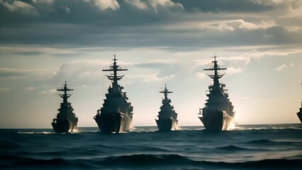 Group of Military Ships in the Ocean Generative AI