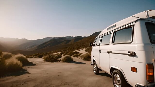 White Van Parked on Dirt Road Generative AI