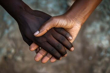 Two hands clasped together, one black and one white