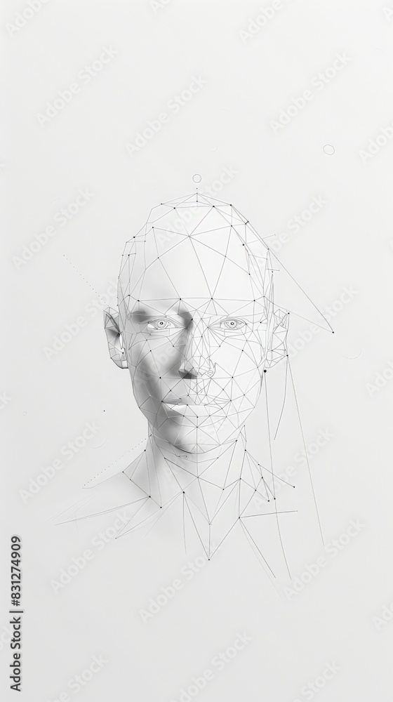 Aufkleber minimalistic wireframe of a human face on white background. concept of biometric authentication, fac