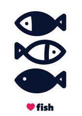 Cute retro blue illustration with  fish on white background. Vector. interior poster.