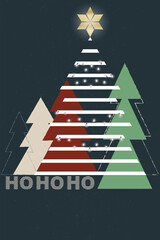 Fototapeta premium Merry Christmas and Happy New Year greeting card, modern design typography invite posters, template, Layout. Ho Ho Ho Christmas tree greeting flat design 