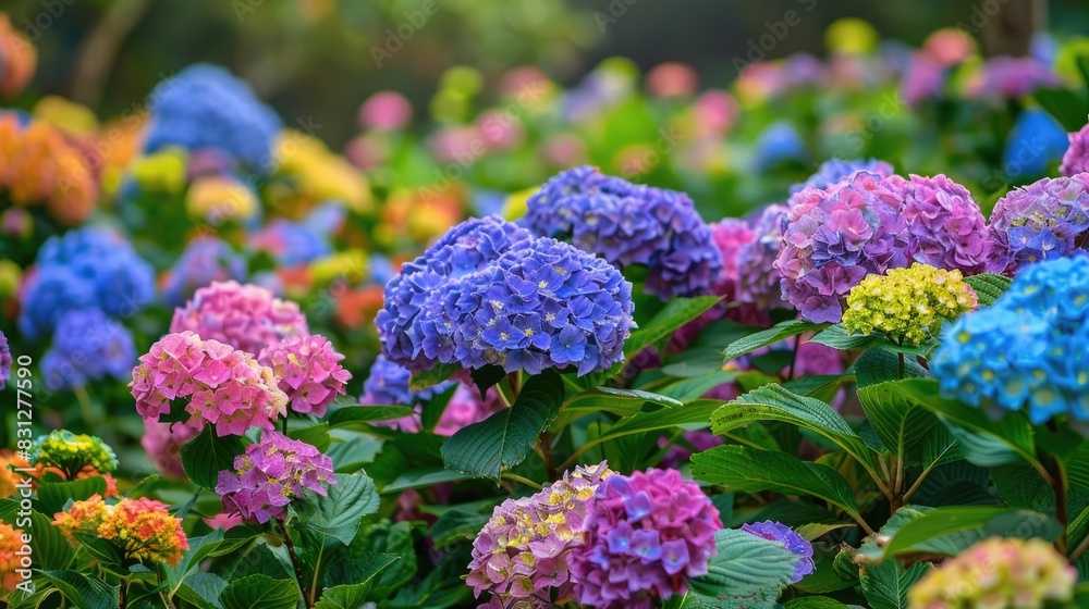 Sticker Colorful Hydrangea Garden in Full Bloom