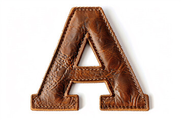 Alphabet letter A with brown leather texture isolated on white background. Beautiful unique font design for poster, banner, website layout.