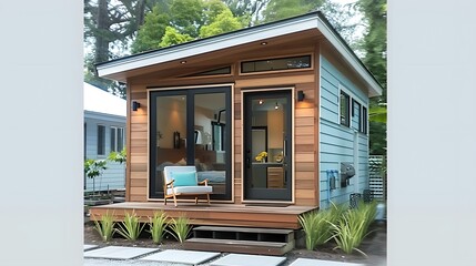  - Discover the allure of compact living in this contemporary ADU showcasing a minimalist aesthetic., Explore the possibilities of sustainable housing with this charming ADU, a perfect example of tiny