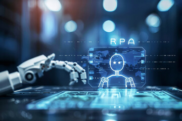 Fototapeta premium Robotic Process Automation concept. Innovation technology and futuristic background