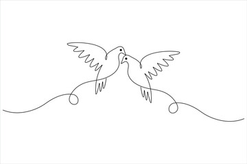 Obraz premium Continuous one line art drawing of cute bird simple outline vector illustration