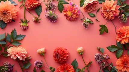 Breathtaking aerial perspective of blooming flowers on a salmon-toned backdrop, ideal for adding text.