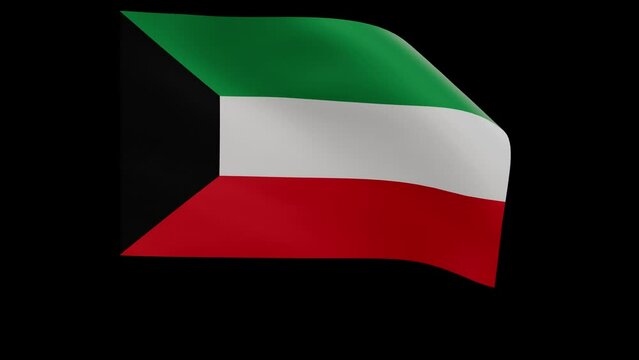 Kuwaiti flag 4k 3d render of a waving nation Kuwait banner fluttering in the wind symbolises the country with transparent alpha channel mask for free space and isolated background no flagpole
